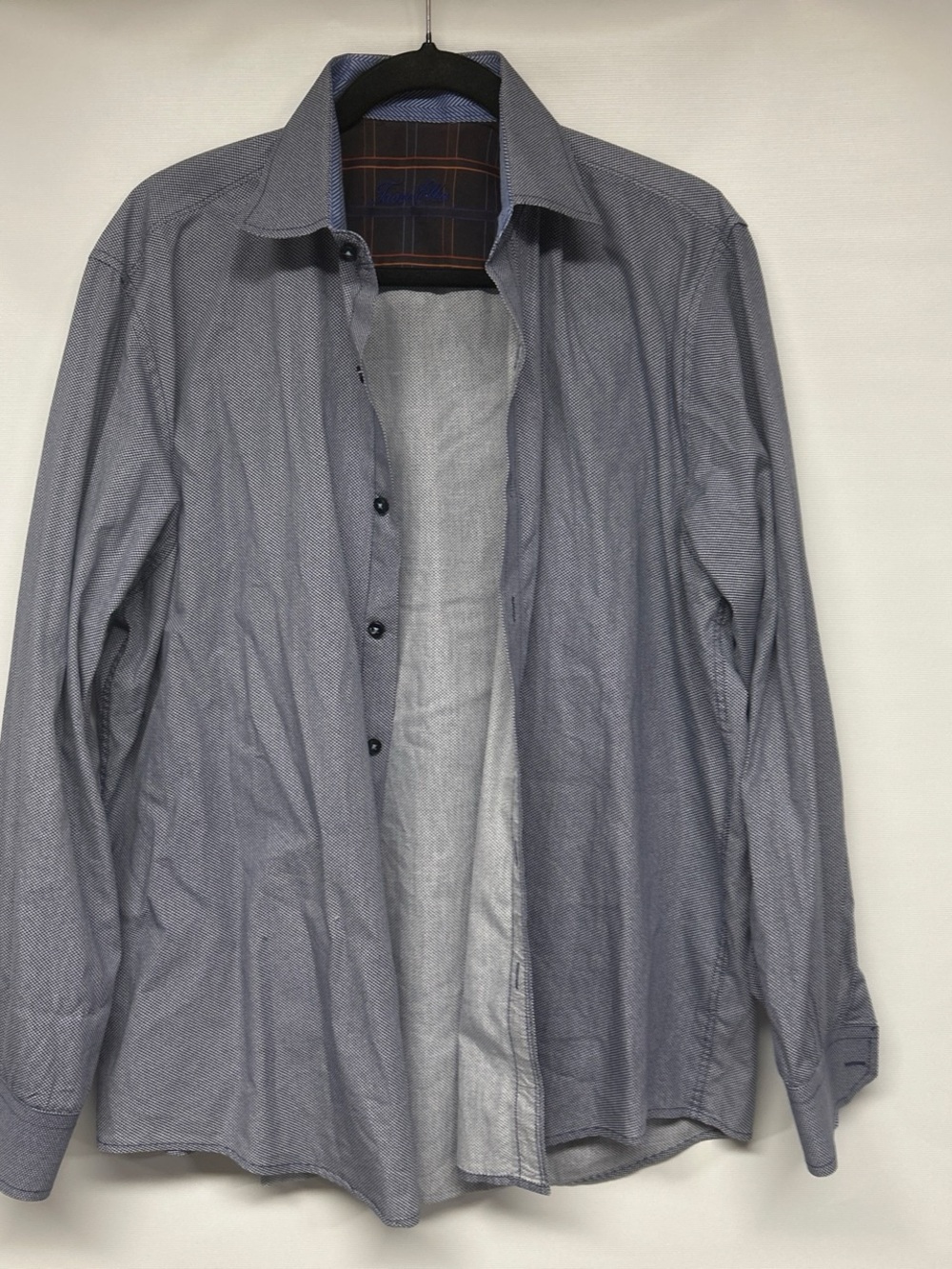 Tasso Elba Brown Shirt with Orange and Blue Windowpane Stripes